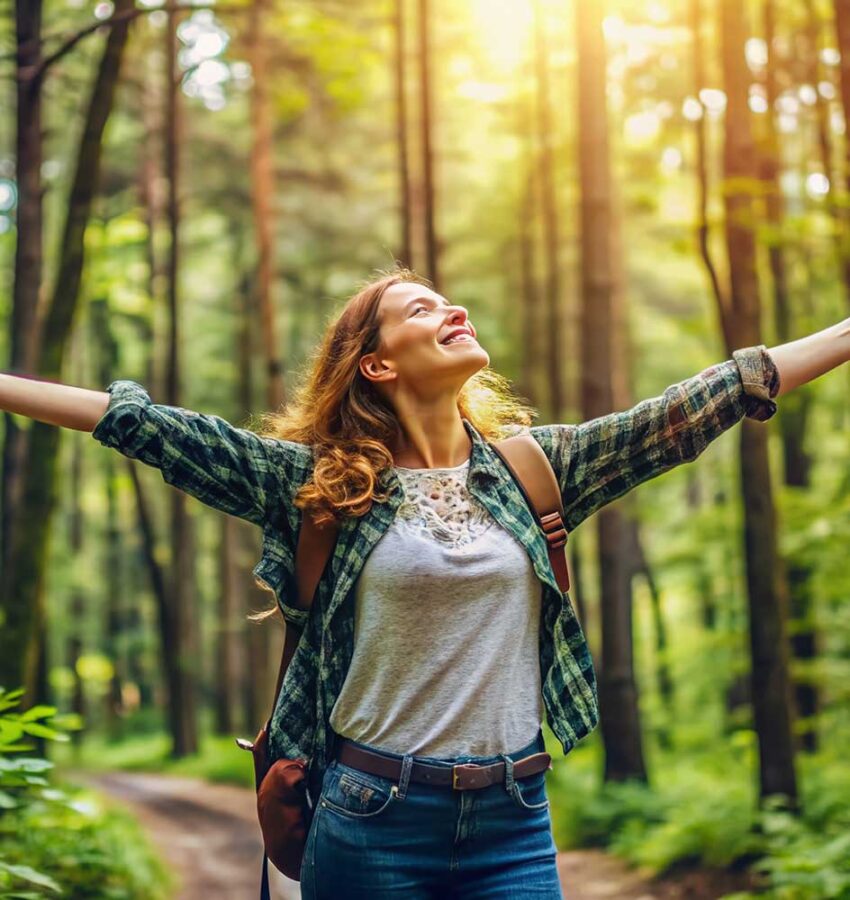 girl walking in natural healthy environment