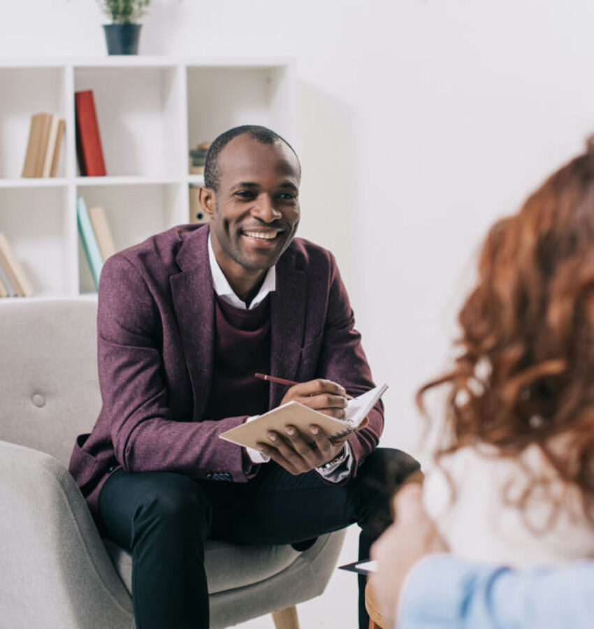 Man happy with his results during individual therapy Man happy with his results during individual therapy